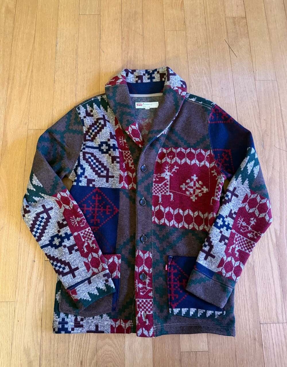 Levi's Men's Aztec Southwestern Nordic  Patchwork  Cardigan Sweater Size M
